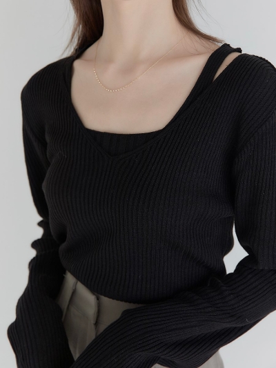 【NEW】 cami layered rib knit /  black