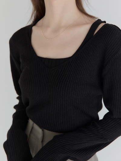 yRE ARRIVALz cami layered rib knit /  black