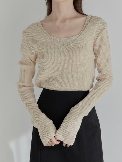 【NEW】 cami layered rib knit / yellow beige