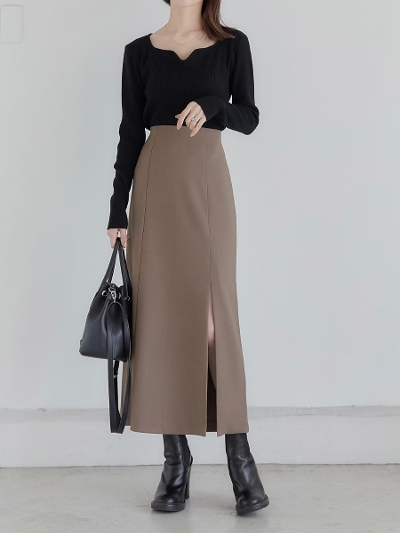 【RE ARRIVAL】 slit tight skirt / brown
