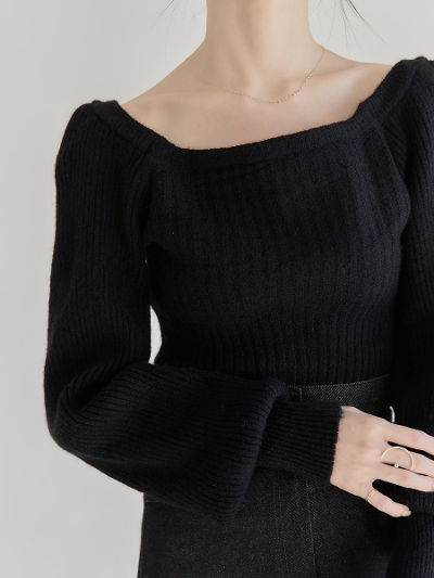 【NEW】 puff sleeve rib knit / black