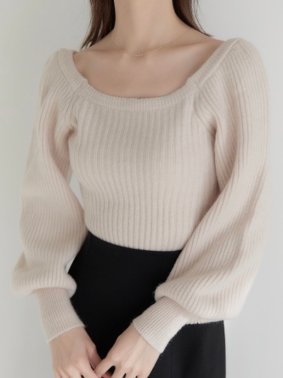 【NEW】 puff sleeve rib knit / pink　beige