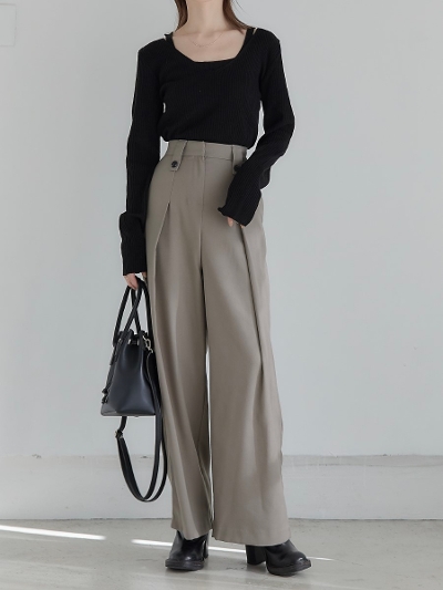 yRE ARRIVALz button tuck wide pants / greige