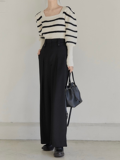 yRE ARRIVALz button tuck wide pants / black