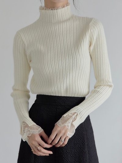 yRE ARRIVALz lace cuffs chain rib knit / ivory
