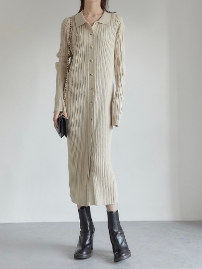 yNEWz rib knit polo onepiece / beige