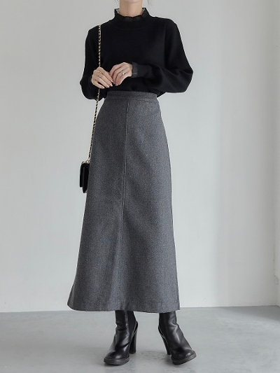 【NEW】 felt touch tight skirt / charcoal