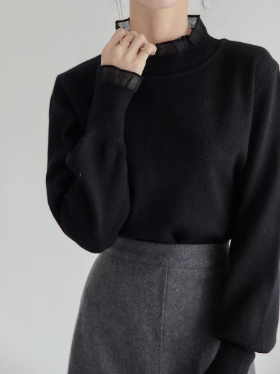 yRE ARRIVALz tulle layered knit / black