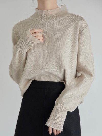 【RE ARRIVAL】 tulle layered knit / beige