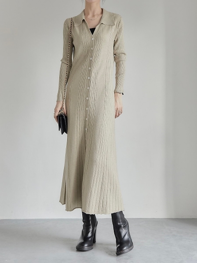 yRE ARRIVALz polo neck flare onepiece / beige