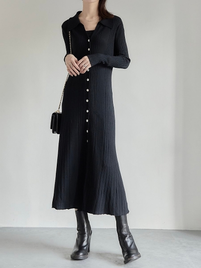 yNEWz polo neck flare onepiece / black