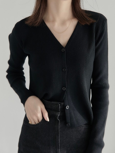 yRE ARRIVALz v neck rib knit cardigan / black