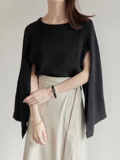 【NEW】 sleeve slit knit / black