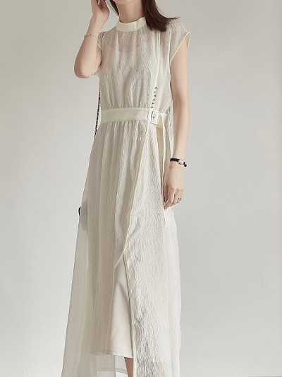 【NEW】 shirring sheer layered dress
