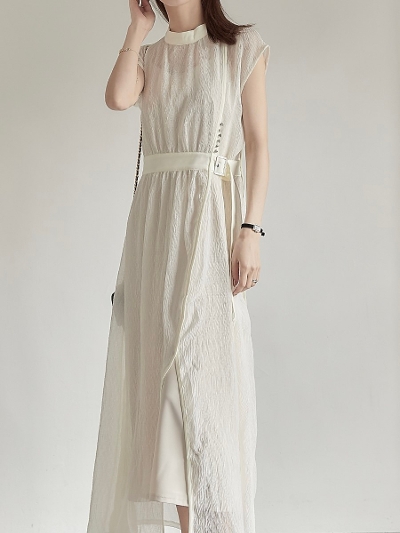 yNEWz shirring sheer layered dress