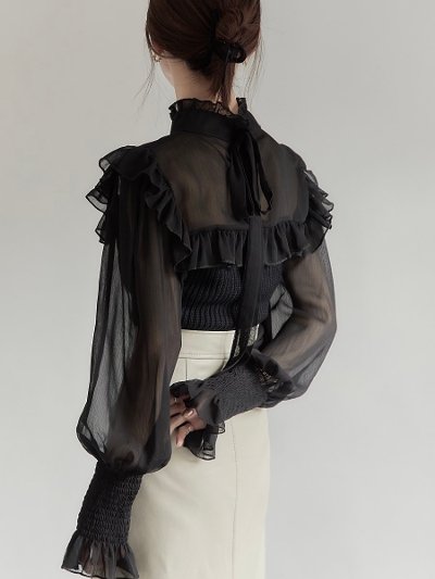yRE ARRIVALz back ribbon sheer docking knit / black