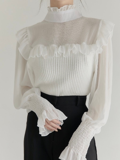 yRE ARRIVALz back ribbon sheer docking knit / white