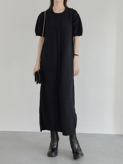 【NEW】 cable line puff onepiece / black