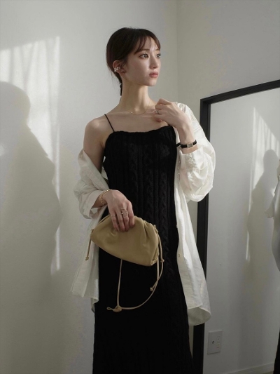 【NEW】 cable knit cami dress / black