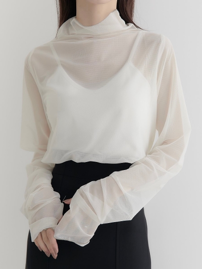 yNEWz shirring sleeve sheer tops / ivory