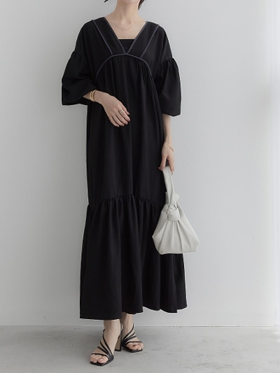 yNEWz piping puff silhouette dress