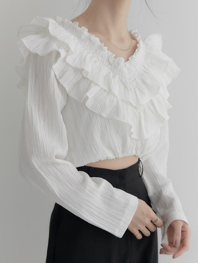 yRE ARRIVALz ruffle frill blousing blouse / white