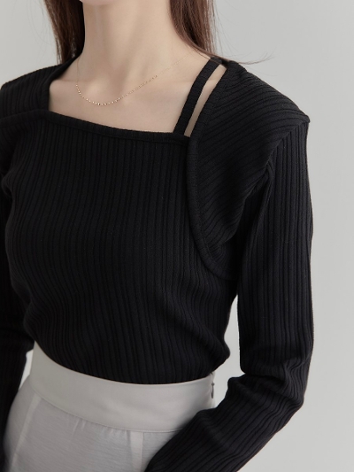 yNEWz asymmetry layered design tops / black