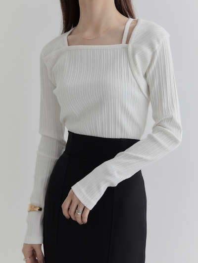 yRE ARRIVALz asymmetry layered design tops / white