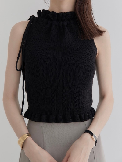 yNEWz drawstring cropped tops / black