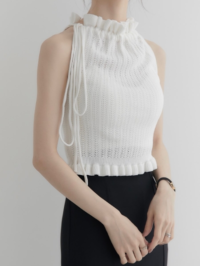 yNEWz drawstring cropped tops / white