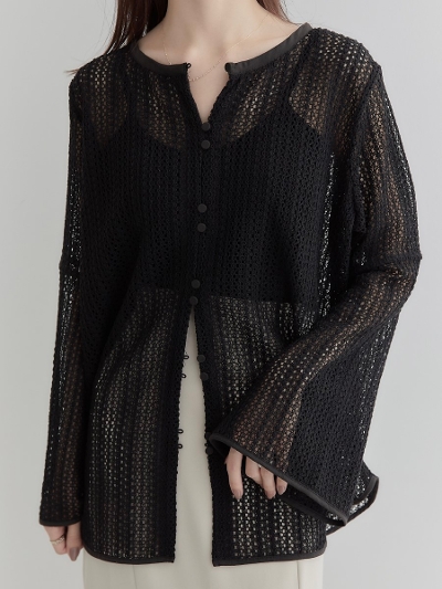 【NEW】 crochet knit cardigan / black