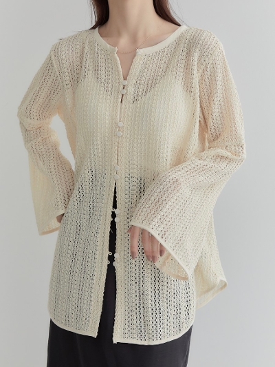 yNEWz crochet knit cardigan / beige