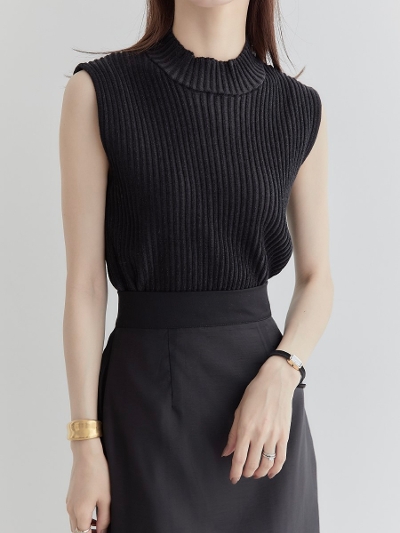 yNEWz no sleeve rib tops / black