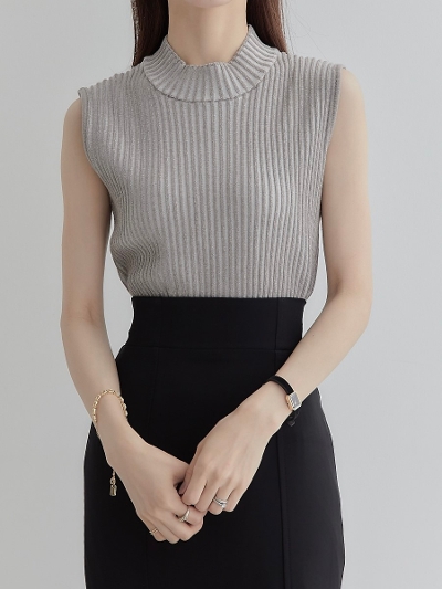 yNEWz no sleeve rib tops / greige
