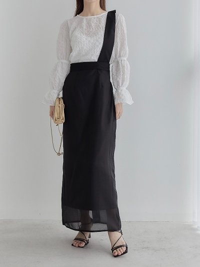 【NEW】 2way sheer layered skirt / black