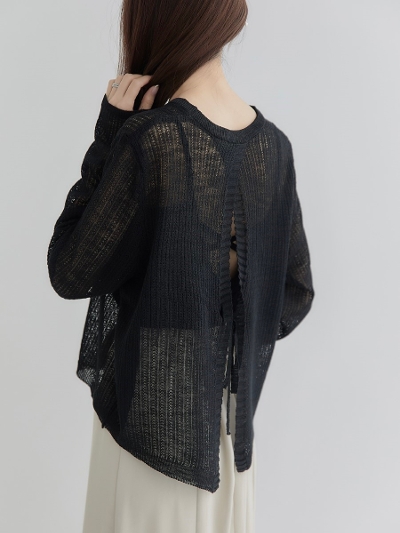 y10 OFF PRE SALEz back ribbon sheer tops / black