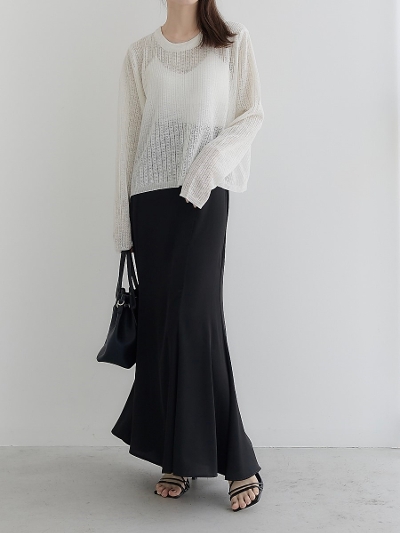 y10 OFF PRE SALEz back ribbon sheer tops / white