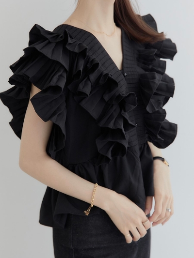 yRE ARRIVALz ruffle frill blouse / black