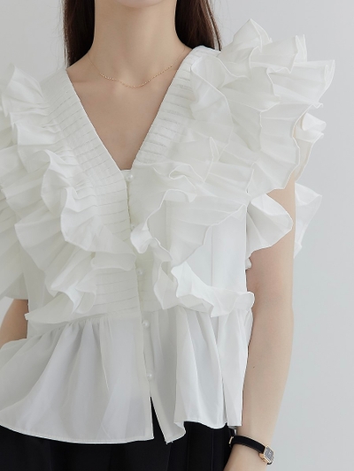 【RE ARRIVAL】 ruffle frill blouse / white