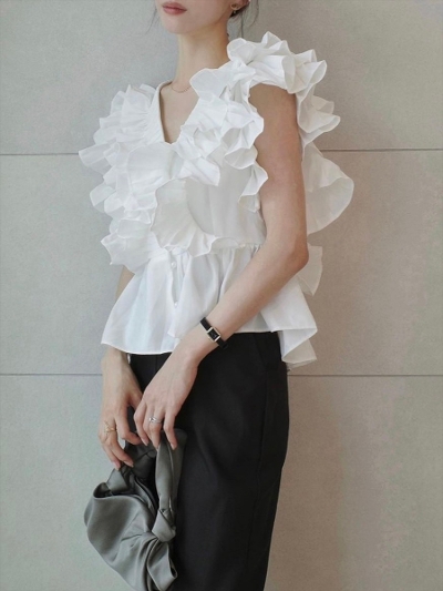 yRE ARRIVALz ruffle frill blouse / white