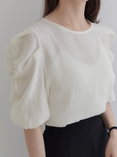 【NEW】 puff shoulder sheer blouse