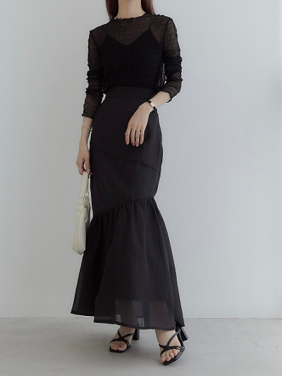 yNEWz sheer layered mermaid skirt / black