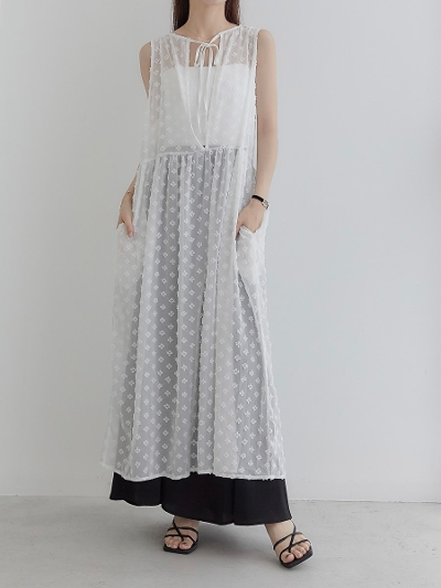 【NEW】 2way flower dot dress / white