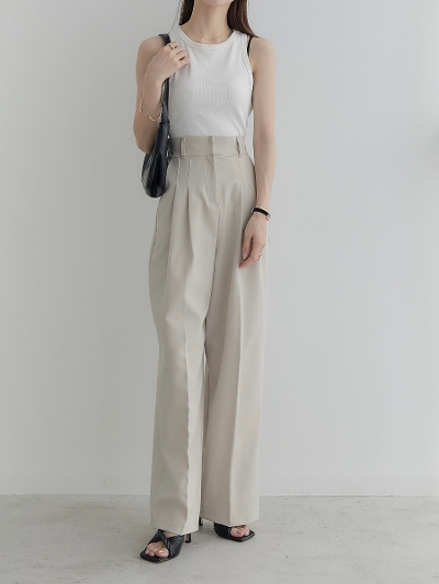 yRE ARRIVALz double tuck long pants / beige