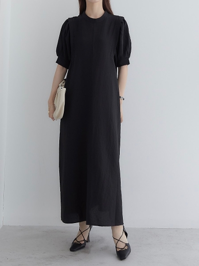 y40%OFFz seersucker puff dress / black