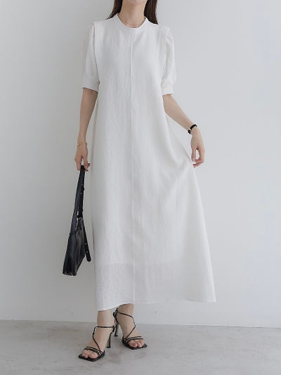 【NEW】 seersucker puff dress / white