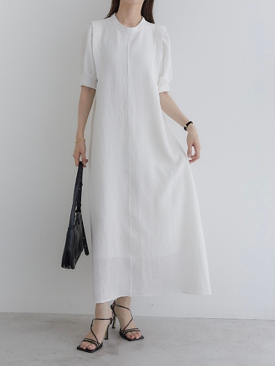 yNEWz seersucker puff dress / white