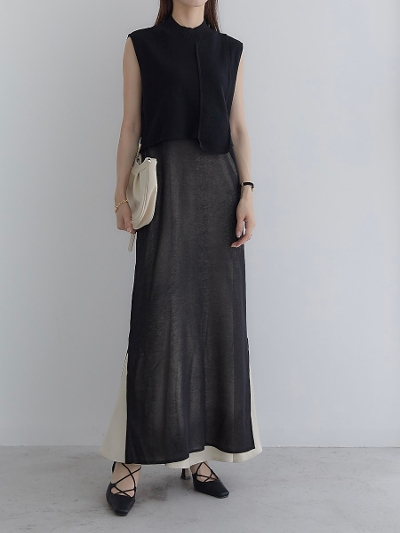 y30%OFFz sheer knit docking dress / black