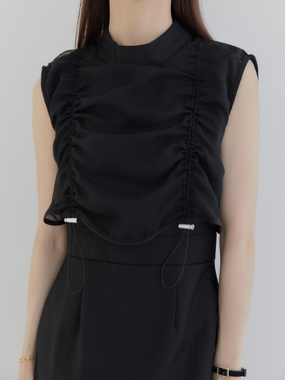 【NEW】 drawstring layered dress / black