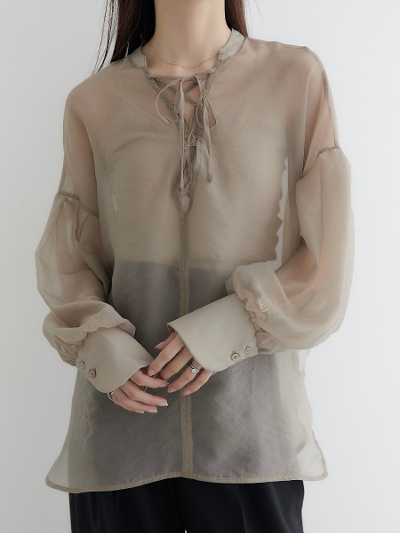 yNEWz lace up sheer blouse / moca